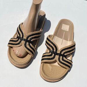 Dolce Vita Selda Raffia Slide Sandals Cork Look Sole Women’s Sz 8.5